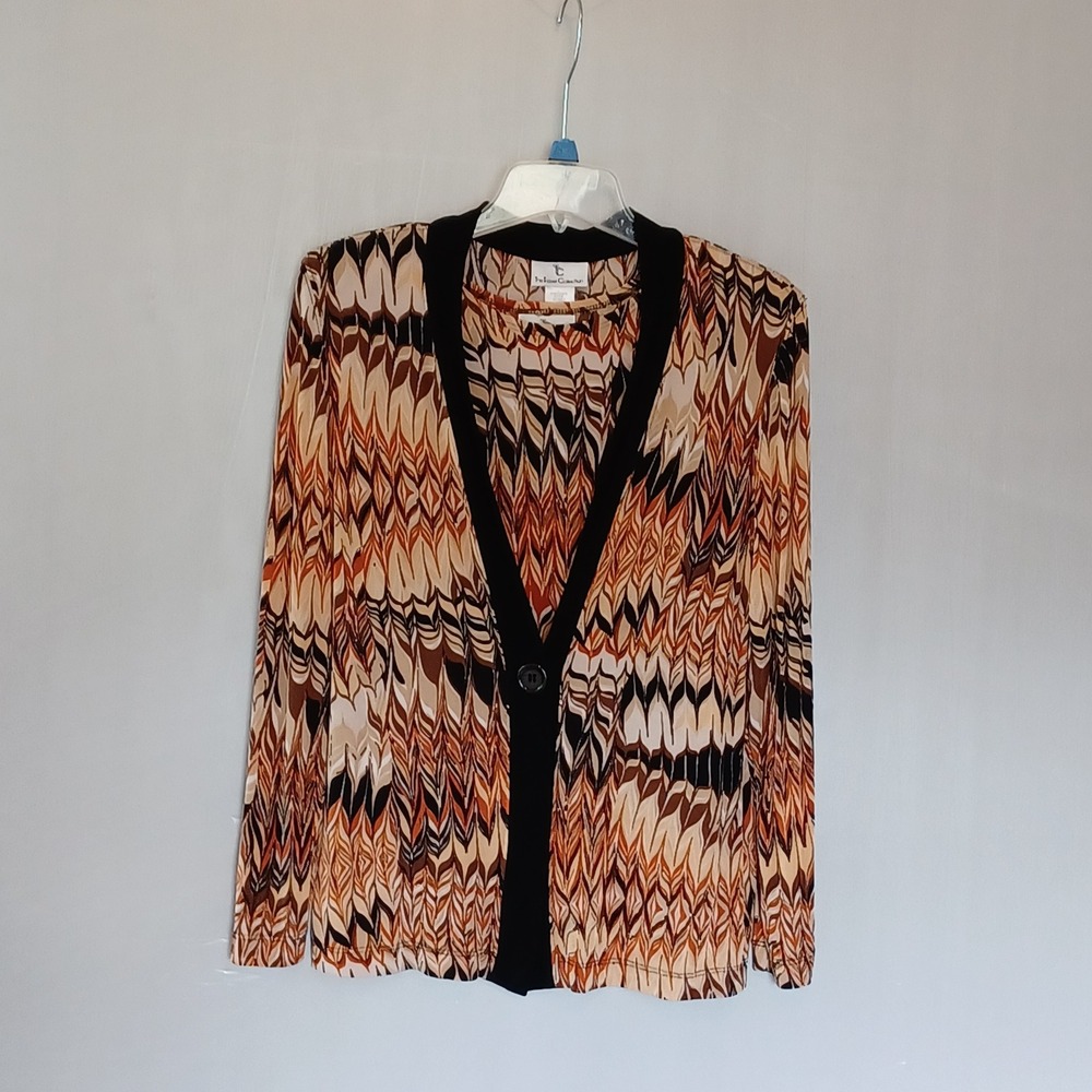 The Travel Collection Cardigan & Shell Set Orange Brwn Abstract Print Petite M/S